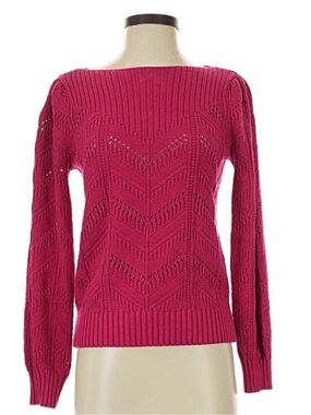 Loft Fashion Openwork Crewneck Sweater - Raspberry
